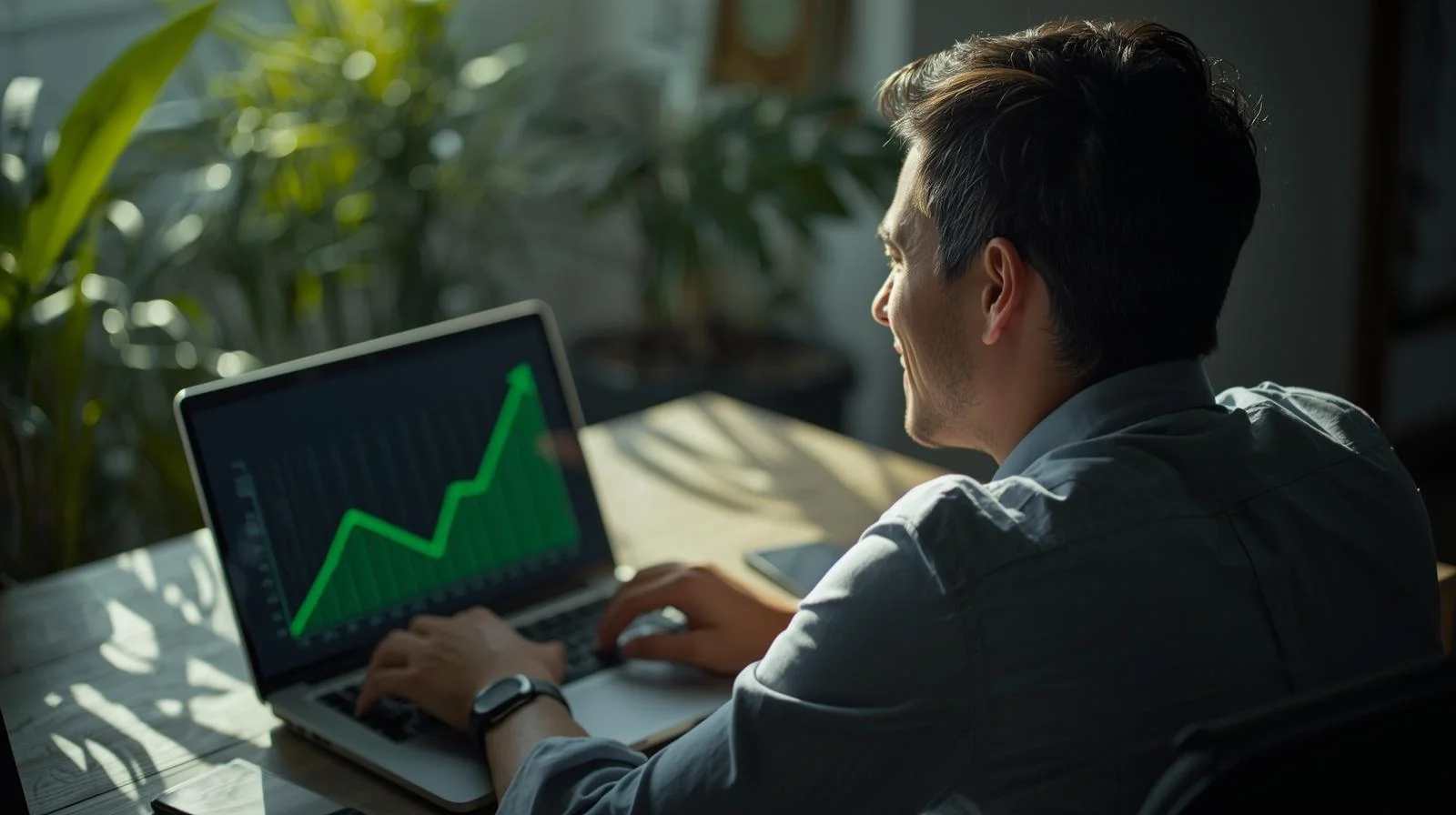 Business owner analyzing growth data