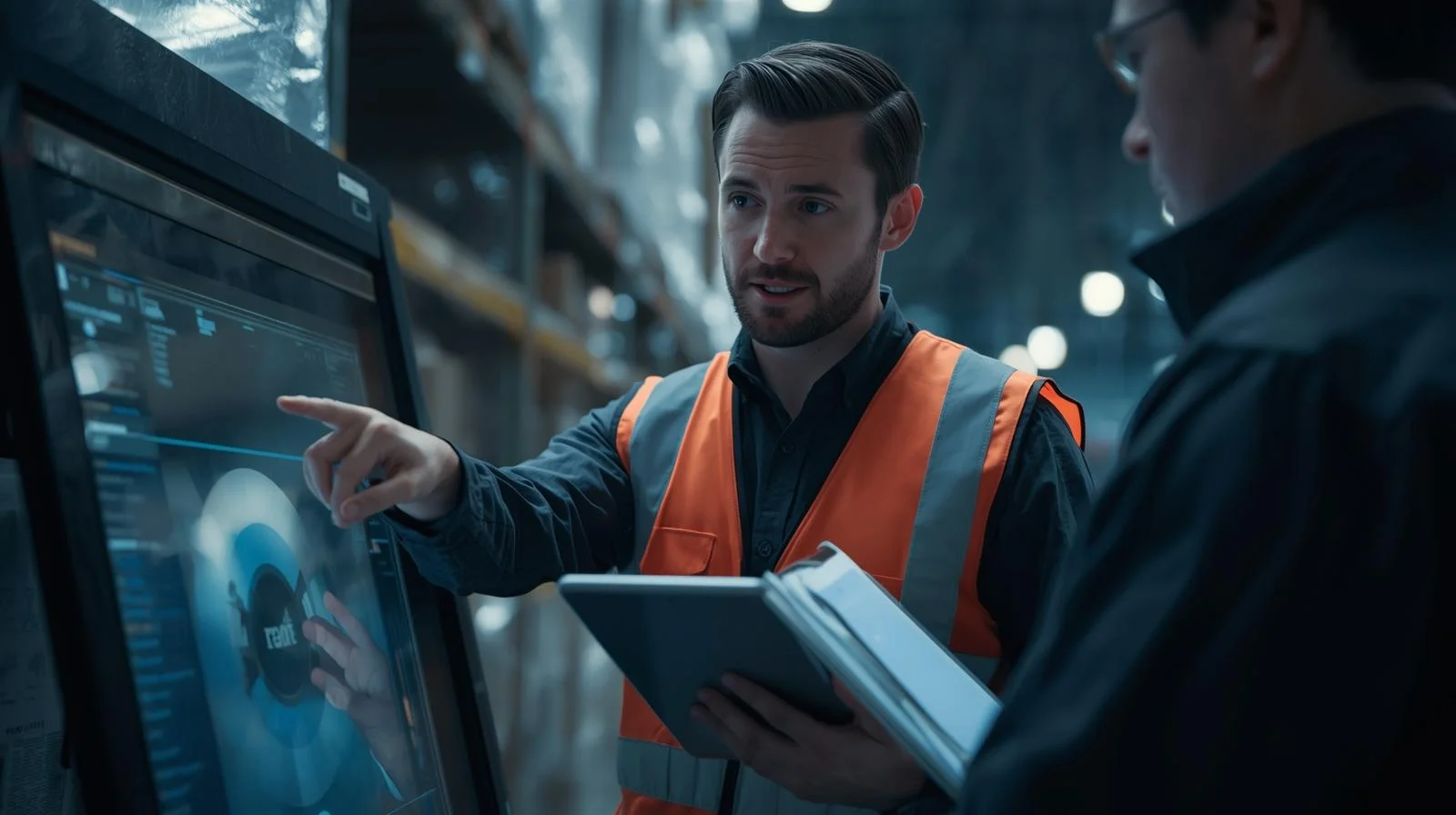 Warehouse staff syncing inventory on tablets